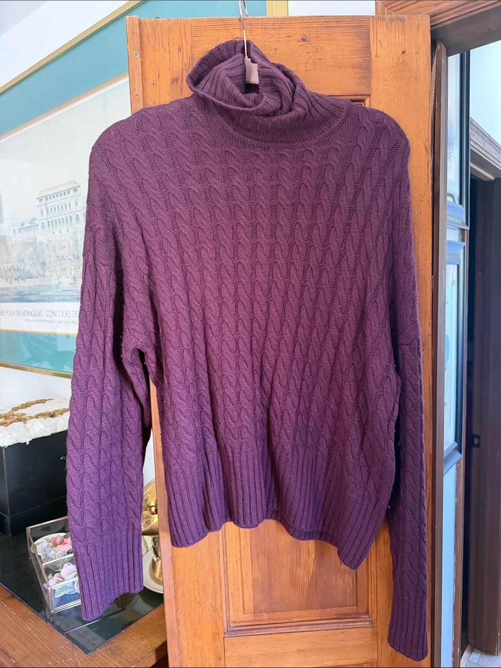Favorite Daughter Cable-Knit Plum Turtleneck Sweater
